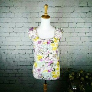 J. Crew Factory Floral Peasant Top White Size XS